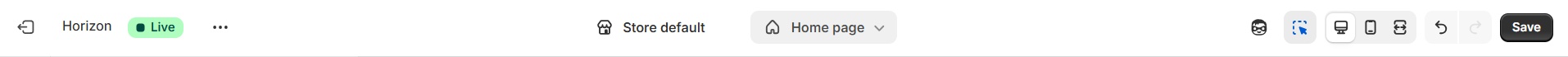 The Shopify theme editor showing the template dropdown opened to select the type of page to edit