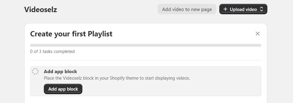 The home dashboard checklist with the Add app block step highlighted